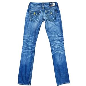 VTG RARE True Religion Y2K Billy Skull & Roses Jeans Size 25 Low Rise